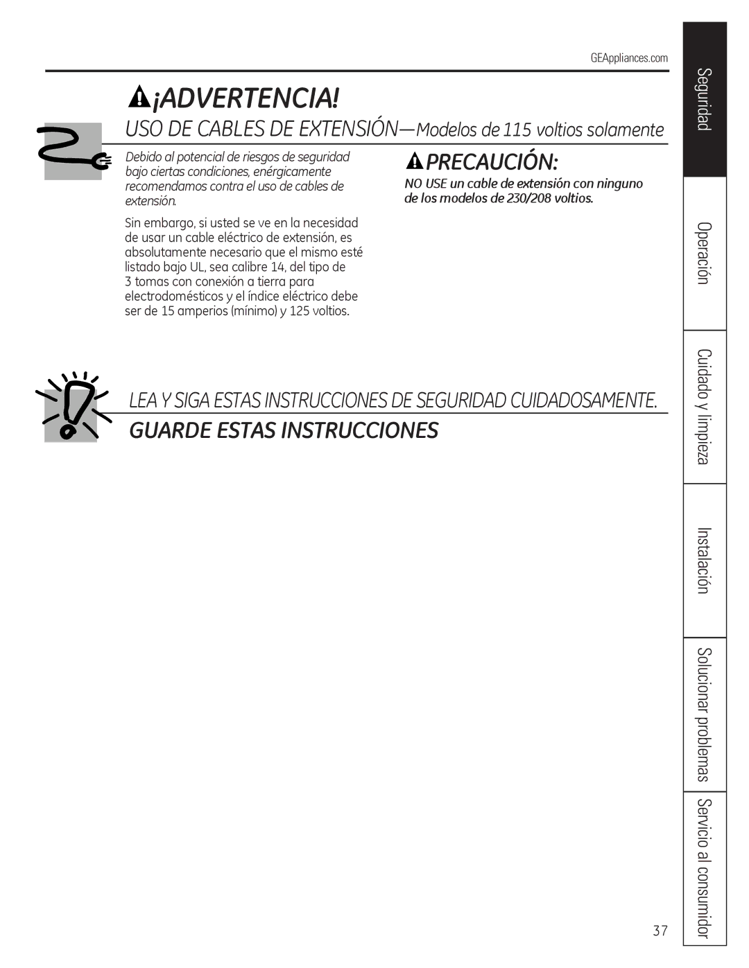 GE AEQ12, AEQ10, AED10*, AED12* installation instructions De los modelos de 230/208 voltios, GEAppliances.com 