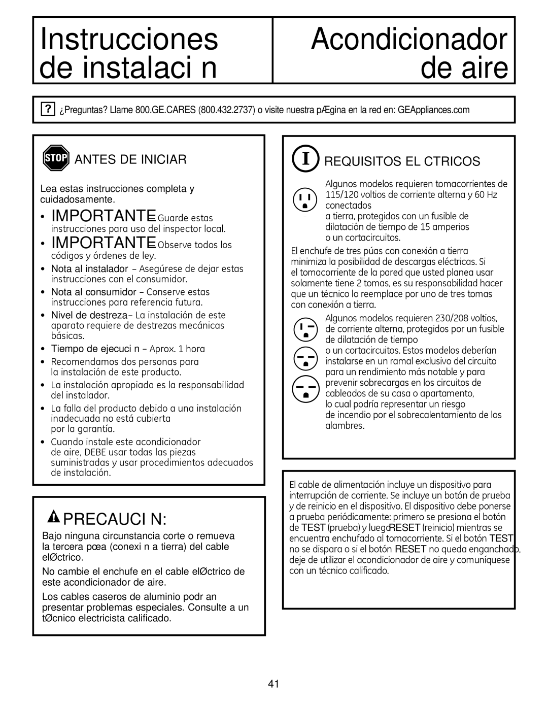 GE AEQ12, AEQ10, AED10*, AED12* installation instructions Antes DE Iniciar, Requisitos Eléctricos 