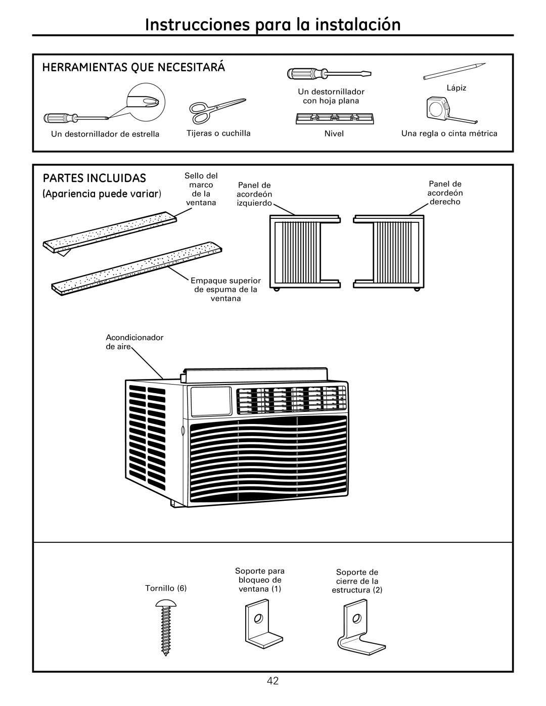 GE AED10*, AEQ10, AEQ12, AED12* installation instructions Herramientas QUE Necesitará, Partes Incluidas 