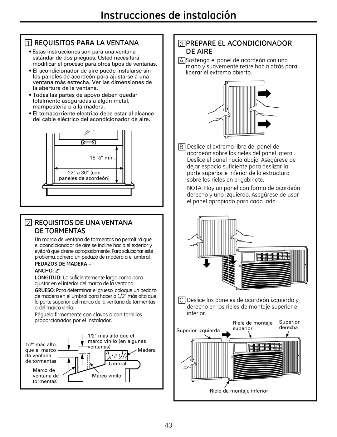 GE AED12*, AEQ10 Requisitos Para LA Ventana, Requisitos DE UNA Ventana DE Tormentas, Prepare EL Acondicionador DE Aire 