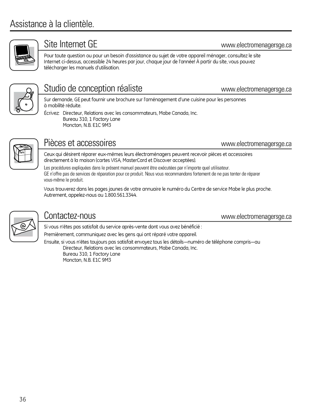 GE AEQ2, AEM2 installation instructions Assistance à la clientèle Site Internet GE 