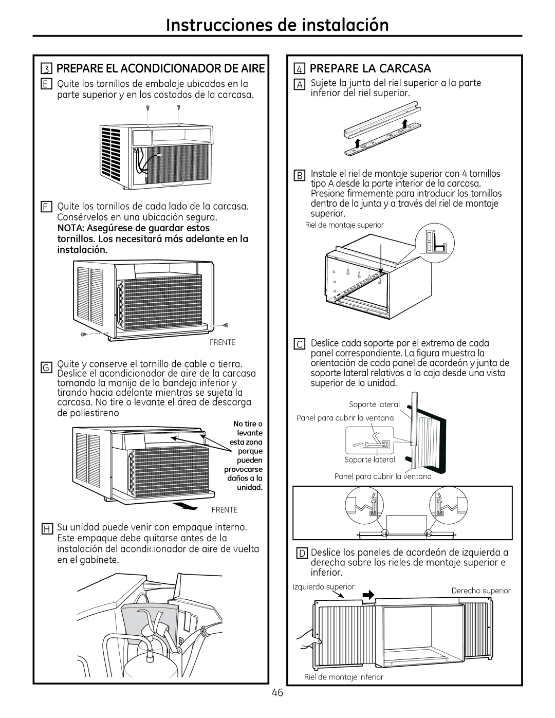 GE AEQ2, AEM2 installation instructions Prepare LA Carcasa 