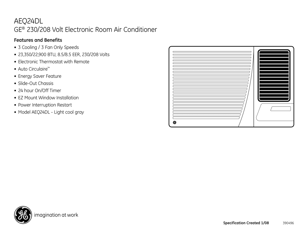 GE AEQ24DL dimensions Features and Benefits 