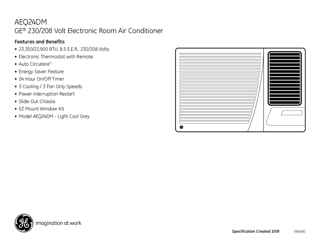 GE AEM25DM, AEQ24DM, AEM18DM, AEE23DM dimensions Features and Benefits 