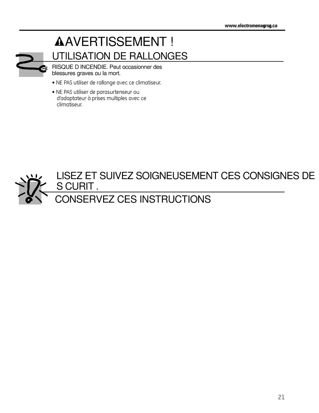 GE AEM25, AEQ25 operating instructions Conservez CES Instructions 