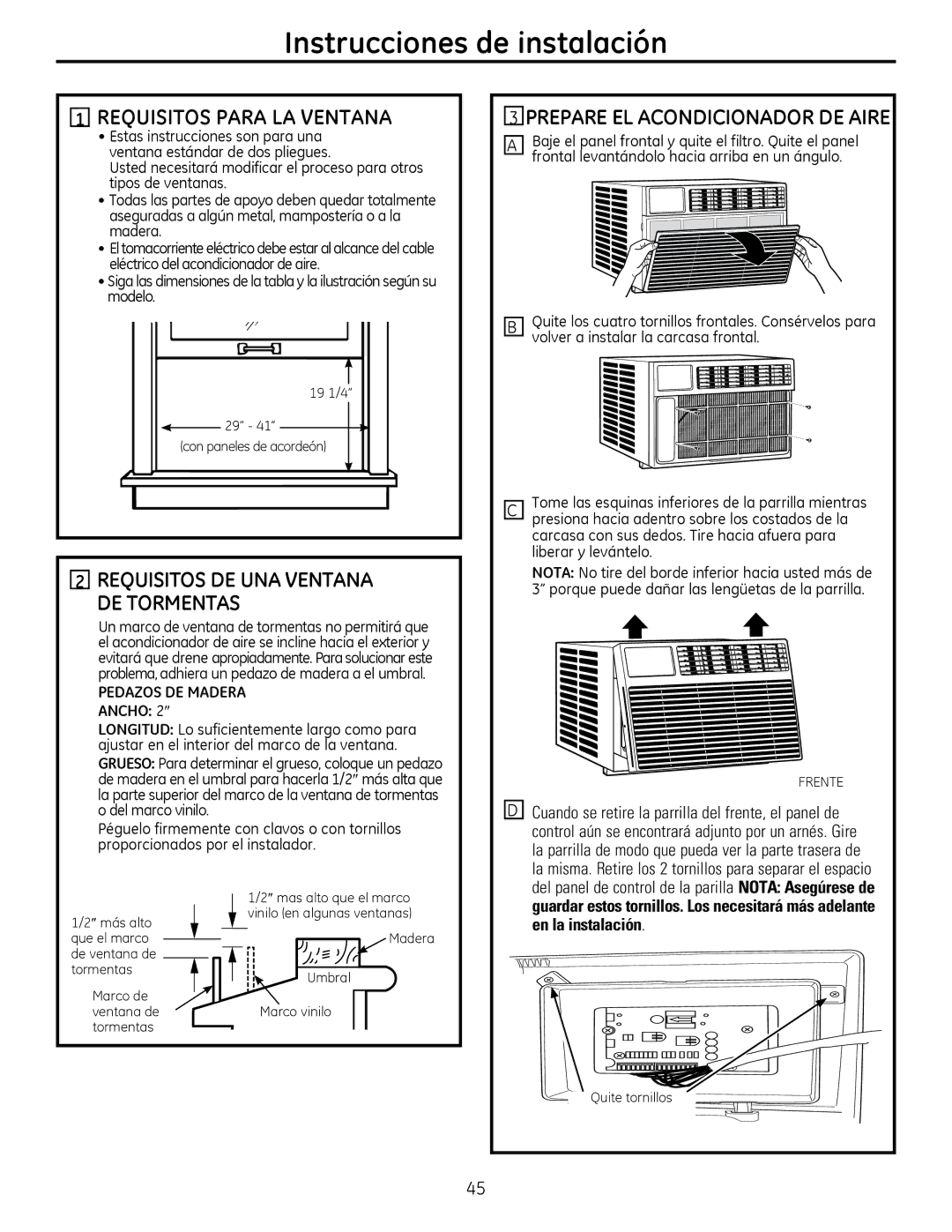 GE AEM25, AEQ25 operating instructions REquISItoS Para LA VENtANA, REquISItoS DE uNA VENtANA DE toRMENtAS 