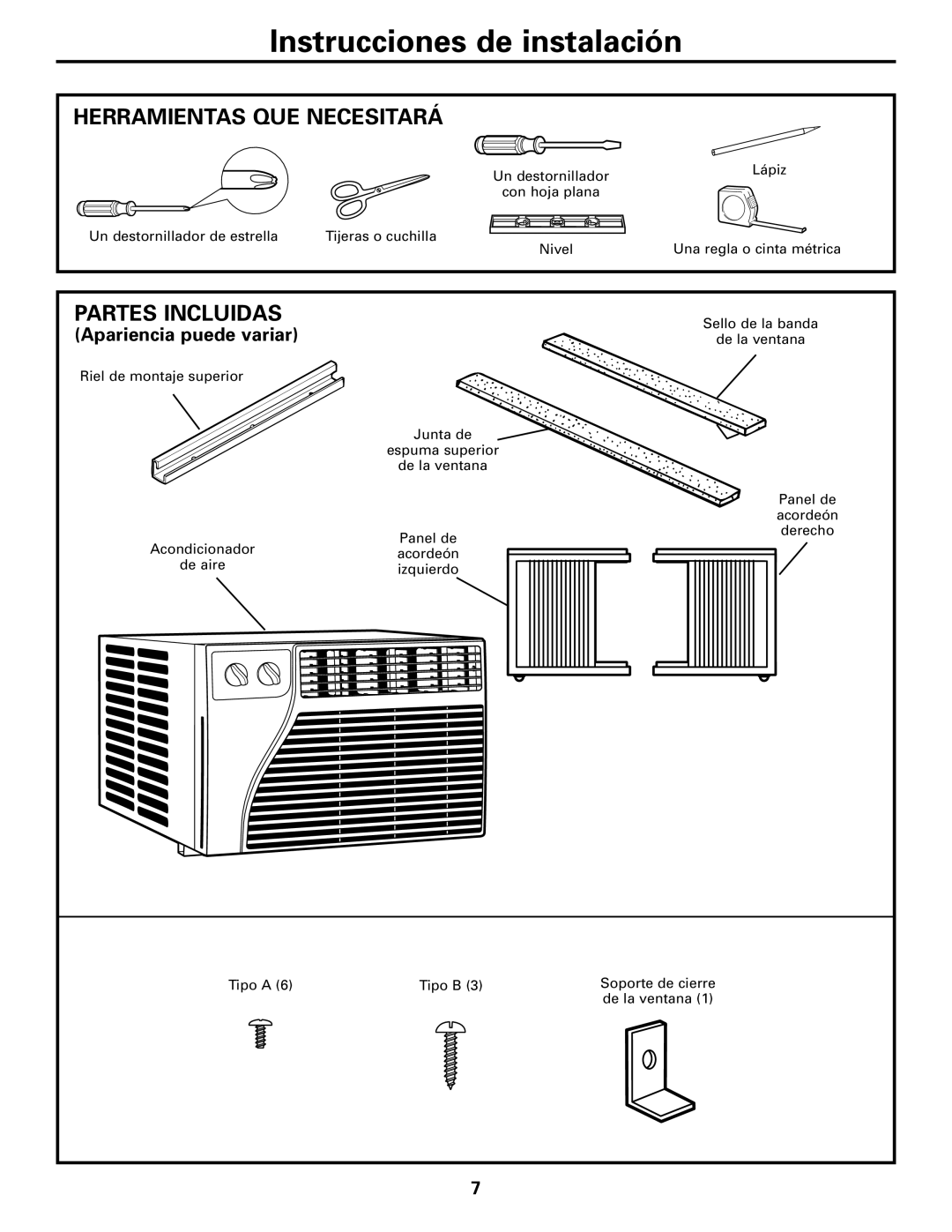 GE AER05 installation instructions Herramientas QUE Necesitará, Partes Incluidas 