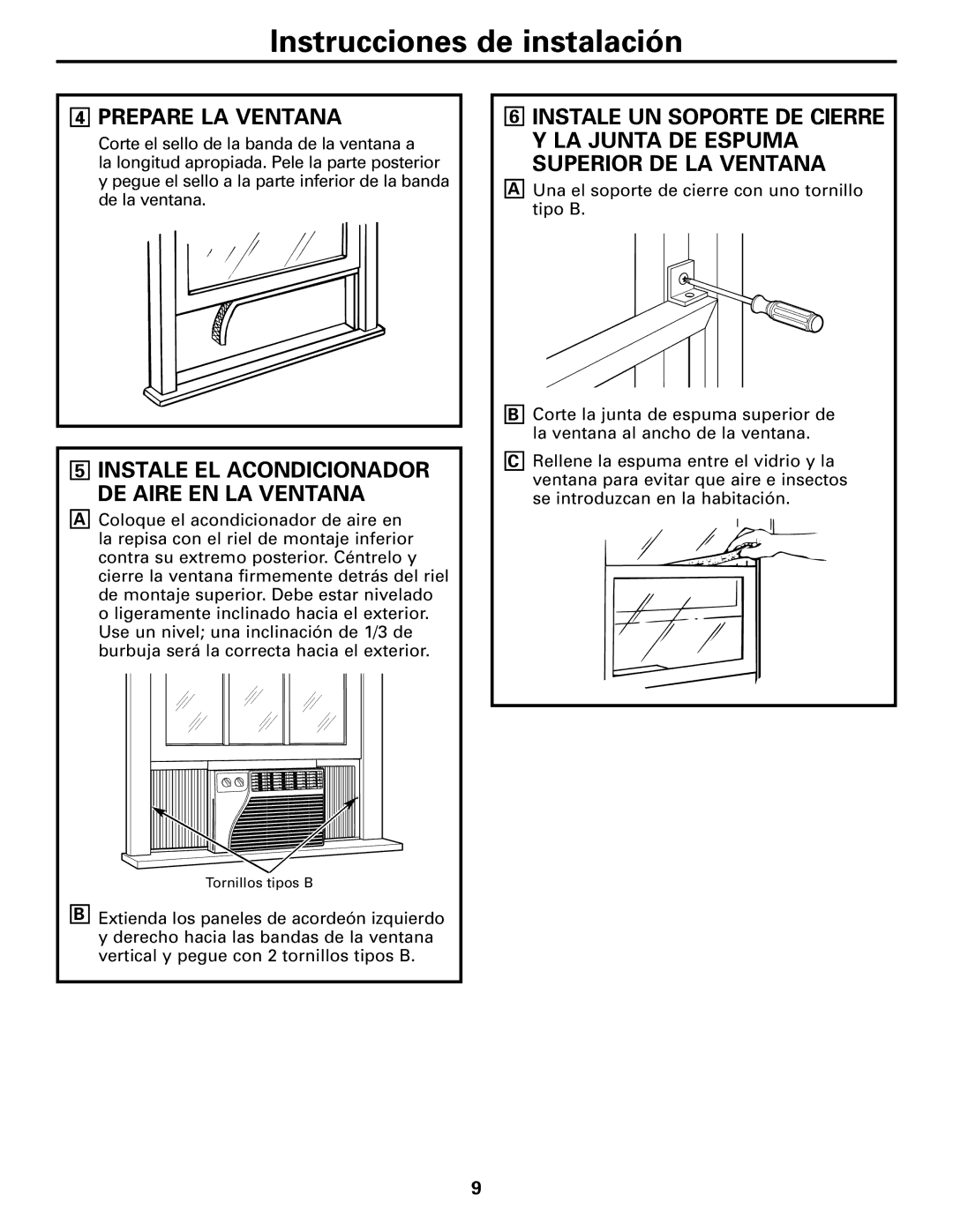 GE AER05 installation instructions Prepare LA Ventana, Instale EL Acondicionador DE Aire EN LA Ventana 