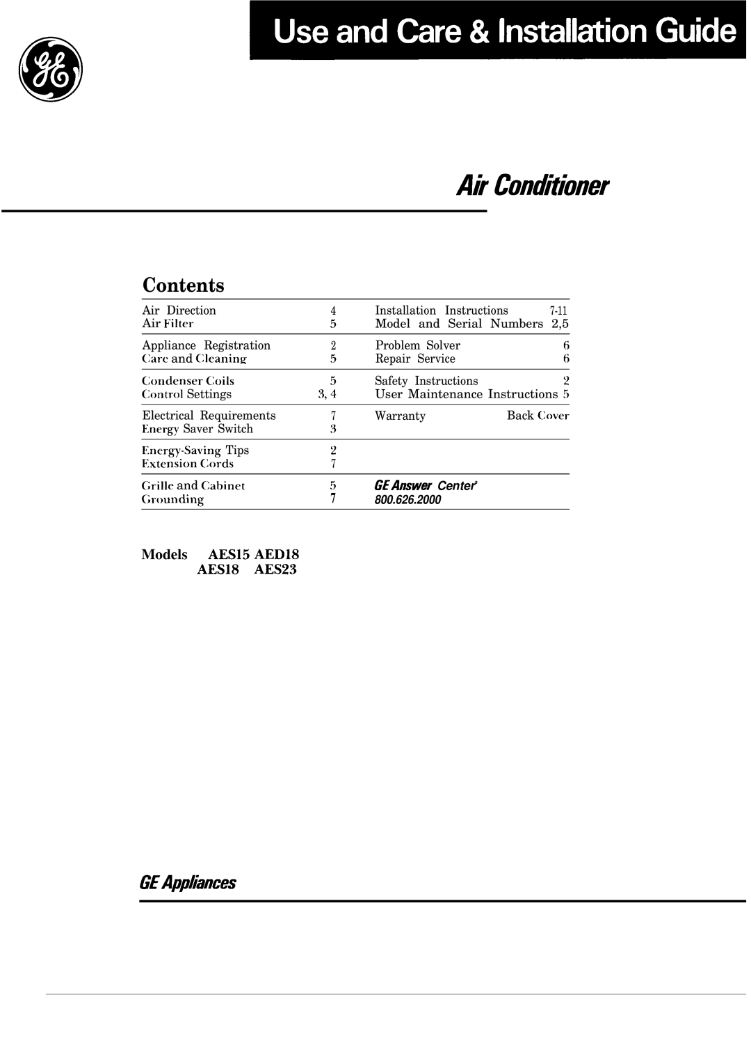 GE AES15, AES23, AES18, AED18 installation instructions Ak ContiYioner 