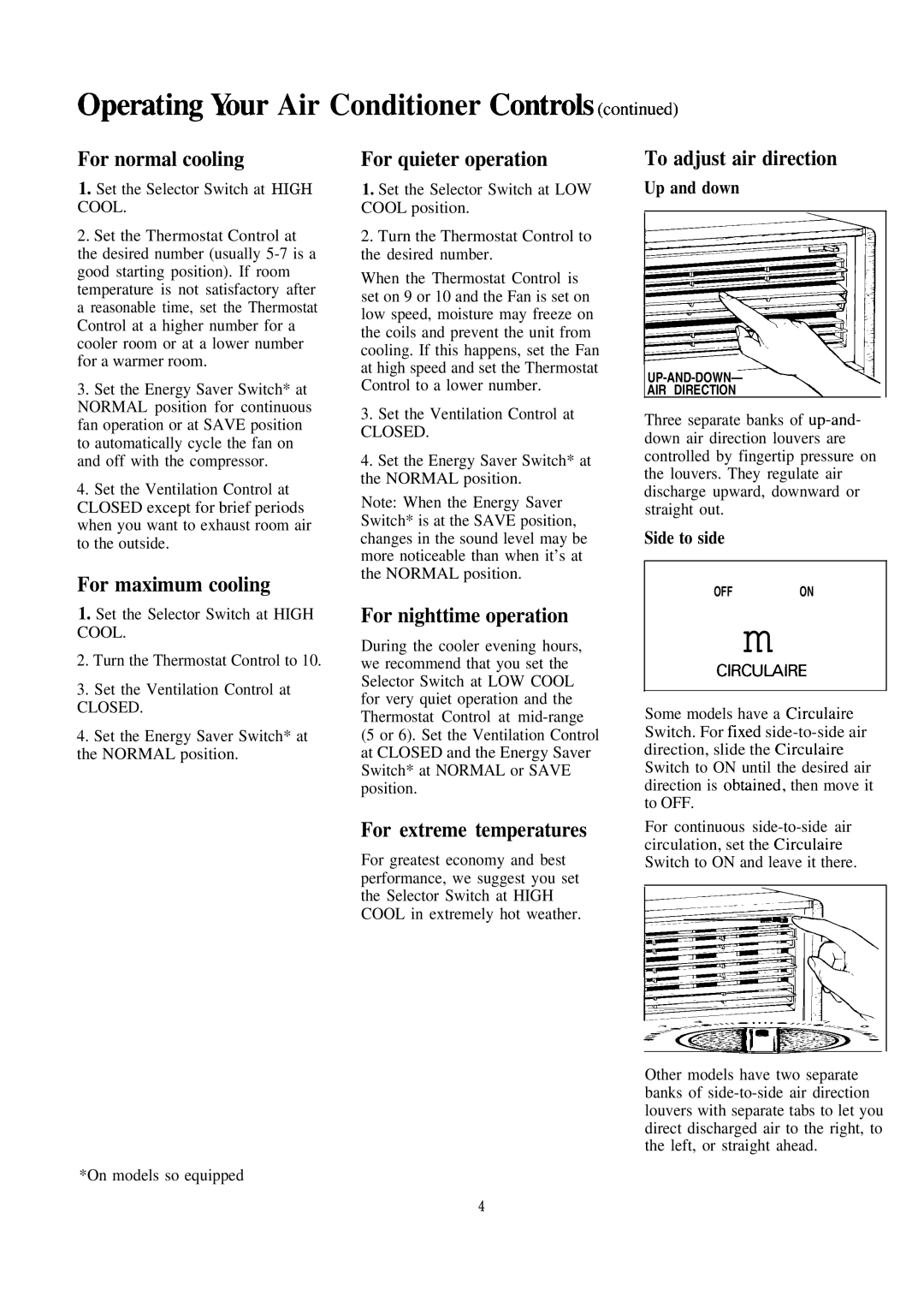 GE AES23, AES15, AES18, AED18 installation instructions Opemting Your Air Conditioner Controb 