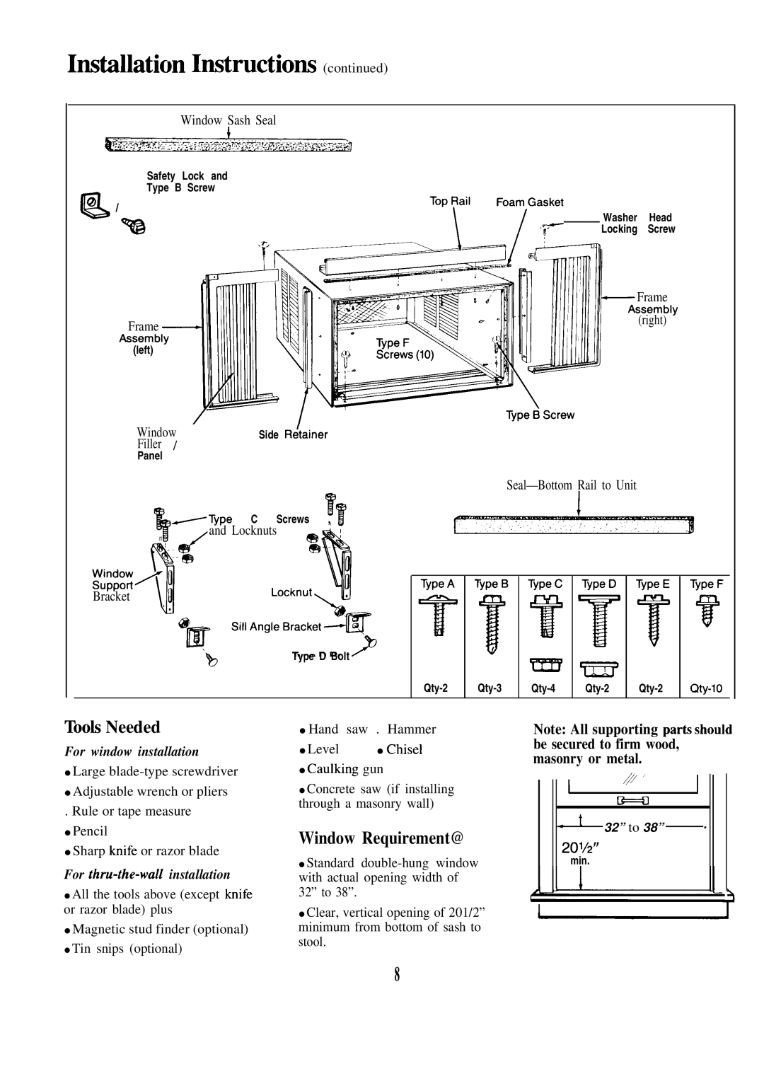 GE AES23, AES15, AES18, AED18 installation instructions Took Needed, Window Requirement@ 