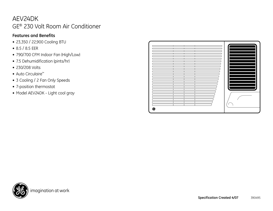 GE AEV24DK dimensions Features and Benefits 