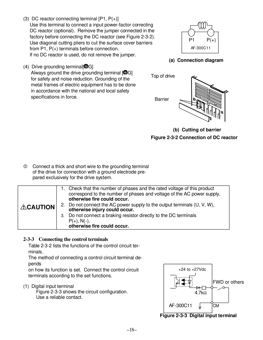 GE AF-300, C11 manual Connecting the control terminals, Connection diagram, Cutting of barrier -3-2 Connection of DC reactor 