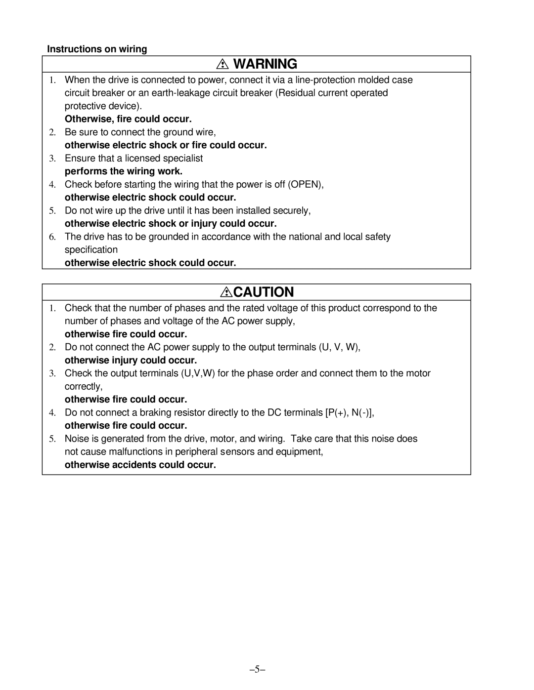 GE C11, AF-300 manual Instructions on wiring, Otherwise, fire could occur, Otherwise electric shock or fire could occur 