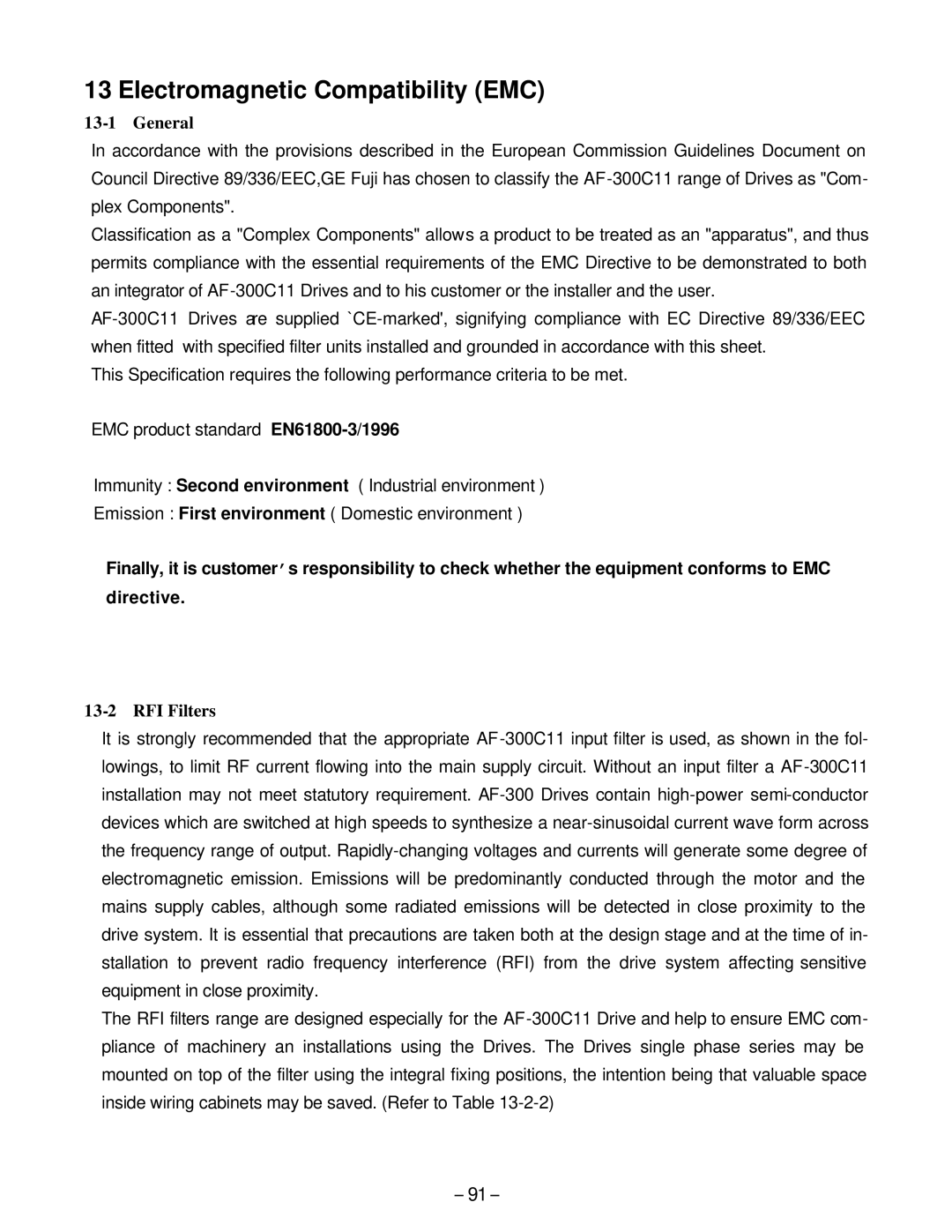 GE C11, AF-300 manual Electromagnetic Compatibility EMC, General, RFI Filters 