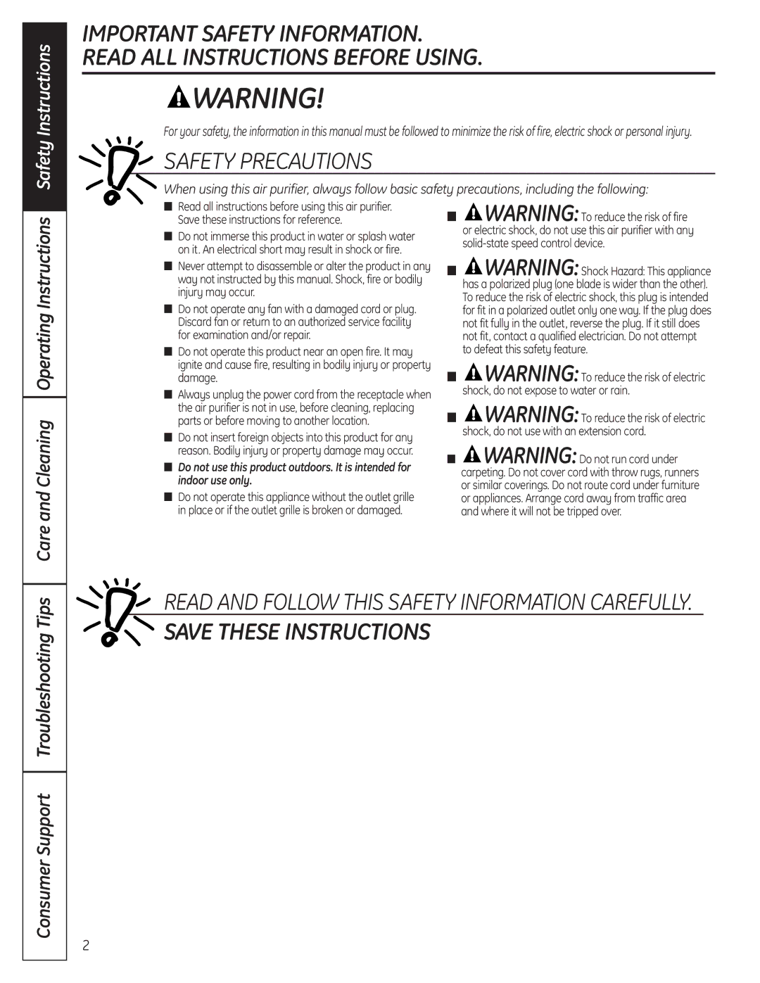 GE AFHC09AM owner manual Safety Precautions 