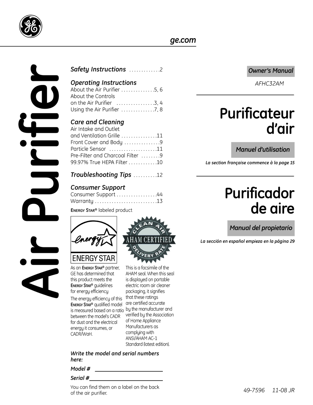 GE AFHC21AM, AFHC32AM owner manual Energy Star labeled product, Are certified accurate 