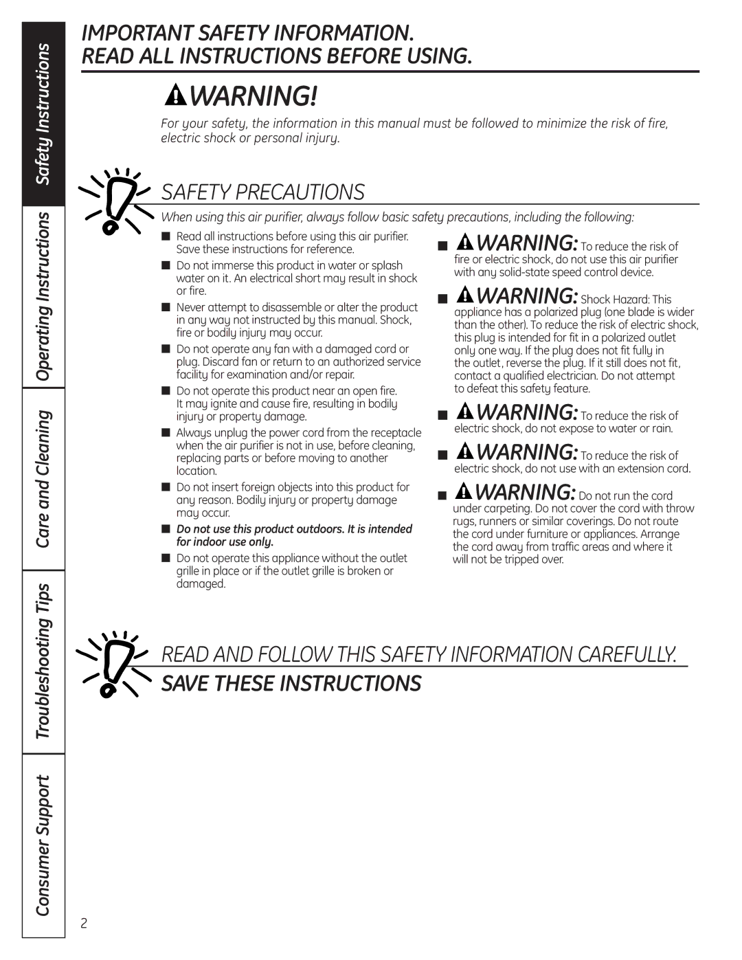 GE AFHC32AM, AFHC21AM owner manual Safety Precautions 