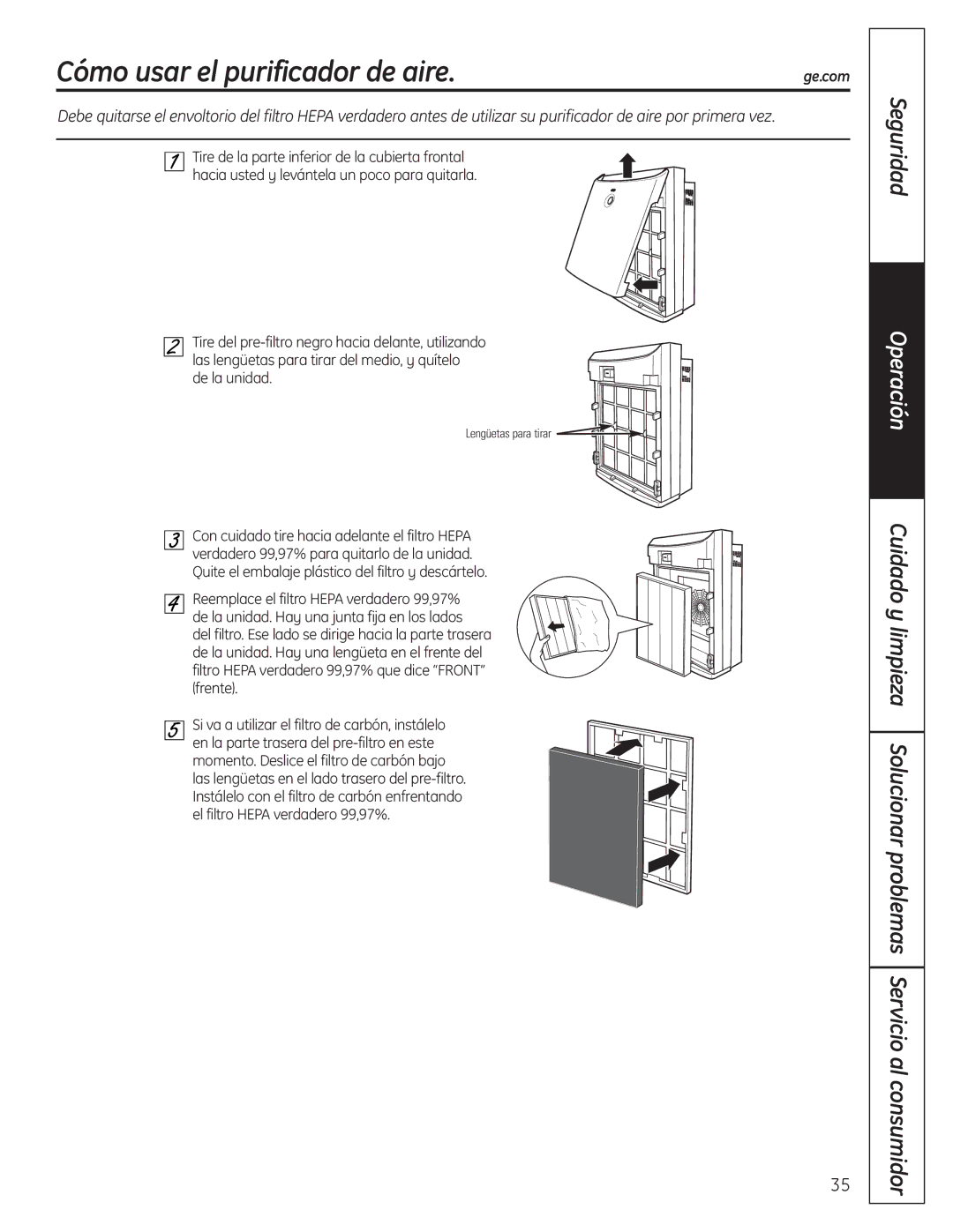 GE AFHC21AM, AFHC32AM owner manual Cómo usar el purificador de aire 