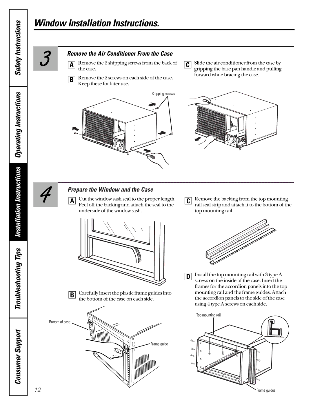 GE AG_07 operating instructions Operating Instructions Safety, Troubleshooting, Prepare the Window and the Case 