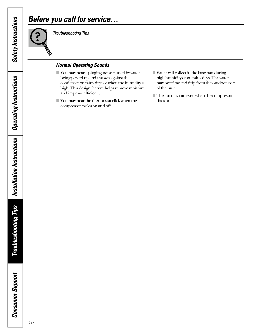 GE AG_07 operating instructions Safety Instructions, Normal Operating Sounds 