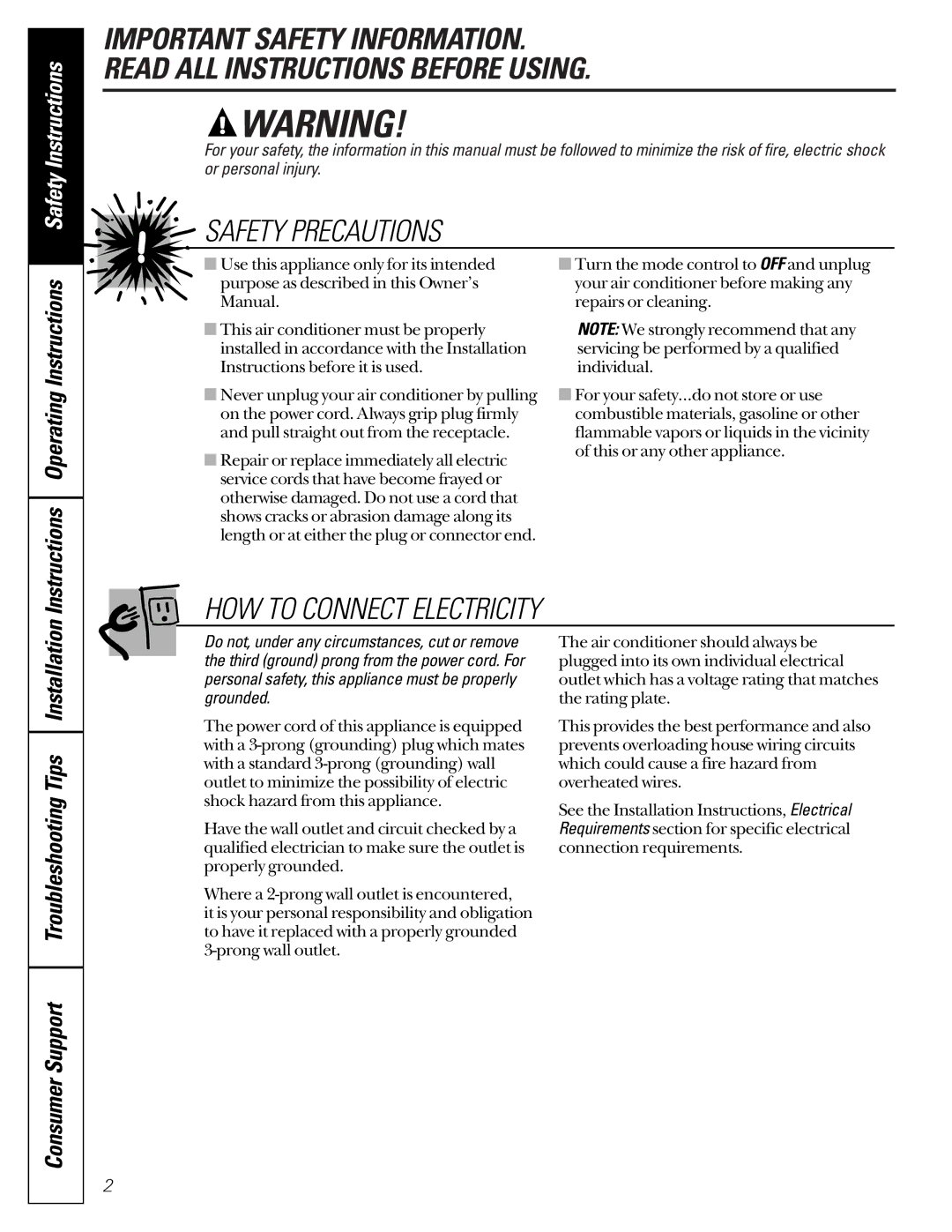 GE AG_07 operating instructions Safety Precautions, Instructions Operating Instructions 