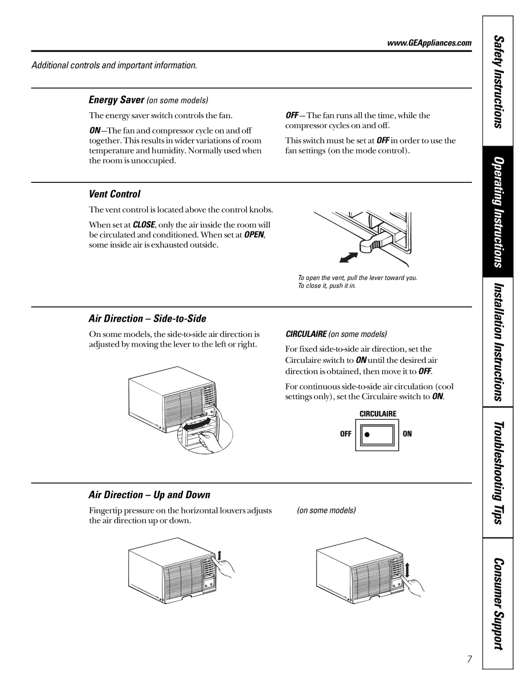 GE AG_07 operating instructions Safety, Instructions Troubleshooting, Instructions Operating 