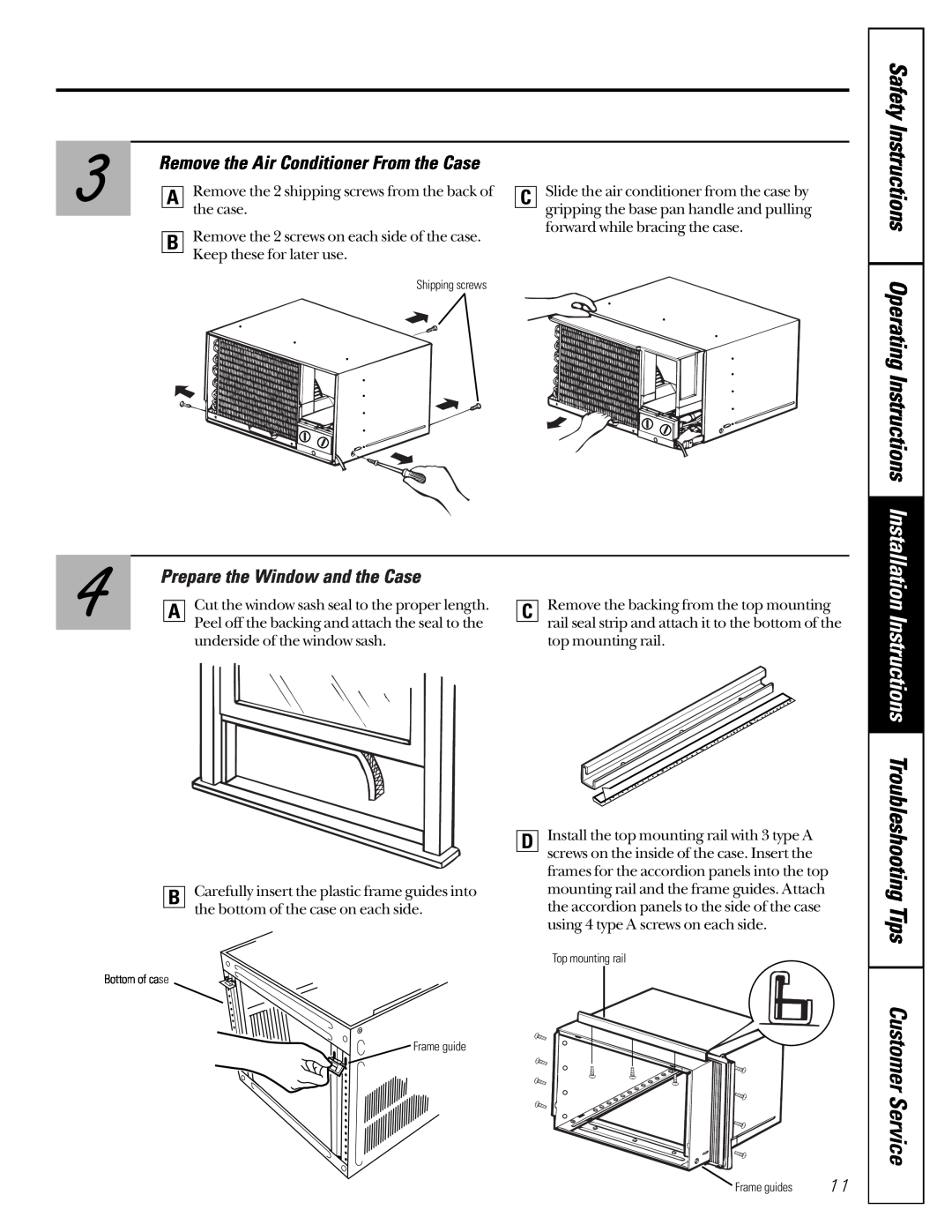 GE AG_08  8 Safety Instructions Operating Instructions, Installation Instructions, Prepare the Window and the Case 