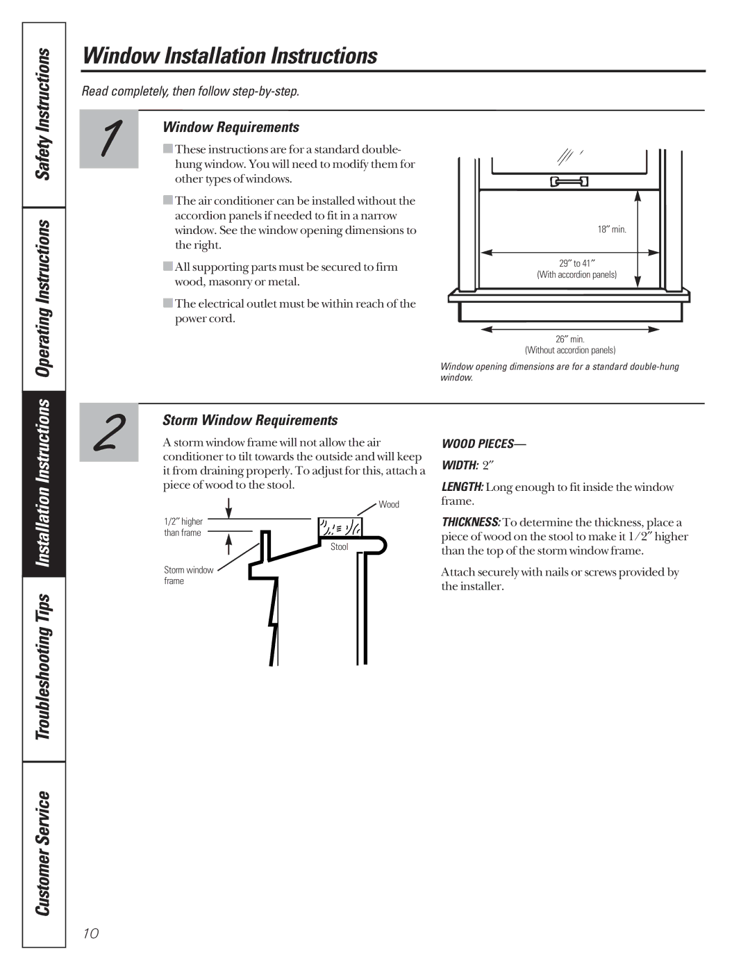 GE AG_18-18, AG_14-14, 000 BTU owner manual Storm Window Requirements 