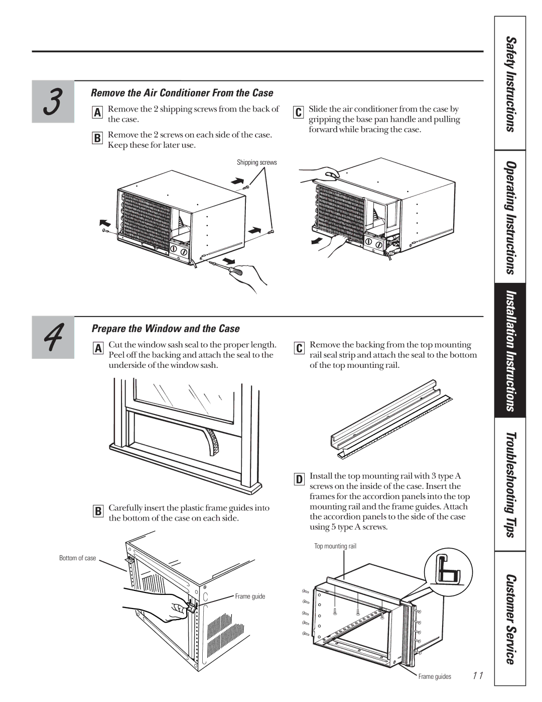 GE 000 BTU, AG_14-14, AG_18-18 owner manual Prepare the Window and the Case, Remove the Air Conditioner From the Case 