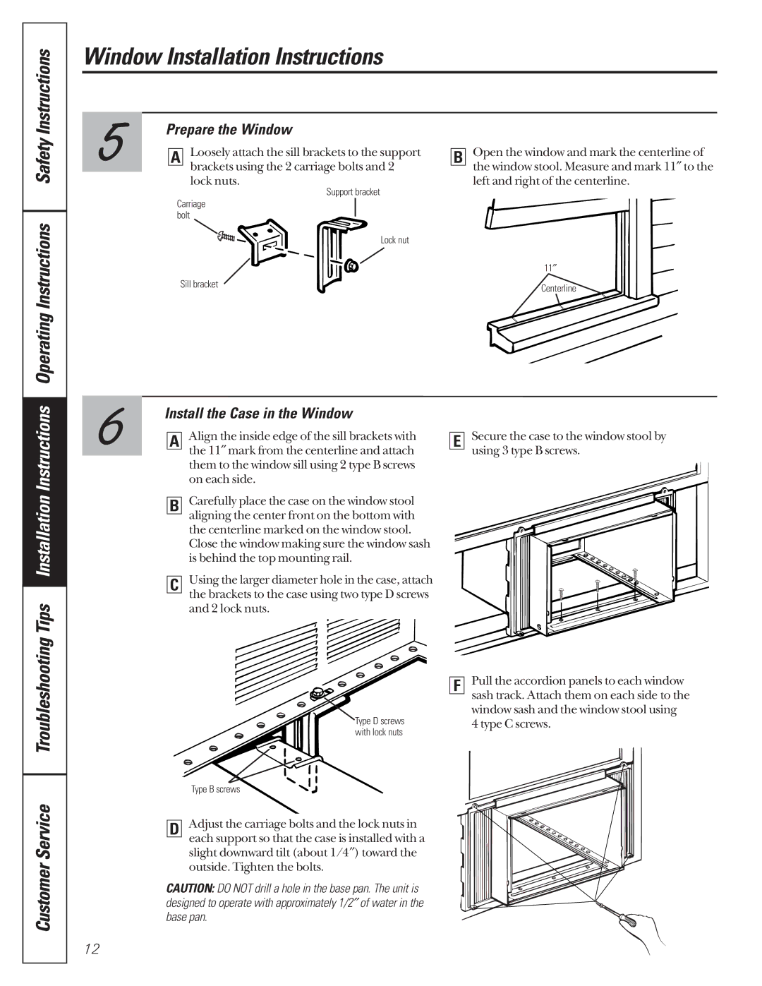 GE AG_14-14, AG_18-18, 000 BTU owner manual Prepare the Window, Install the Case in the Window 