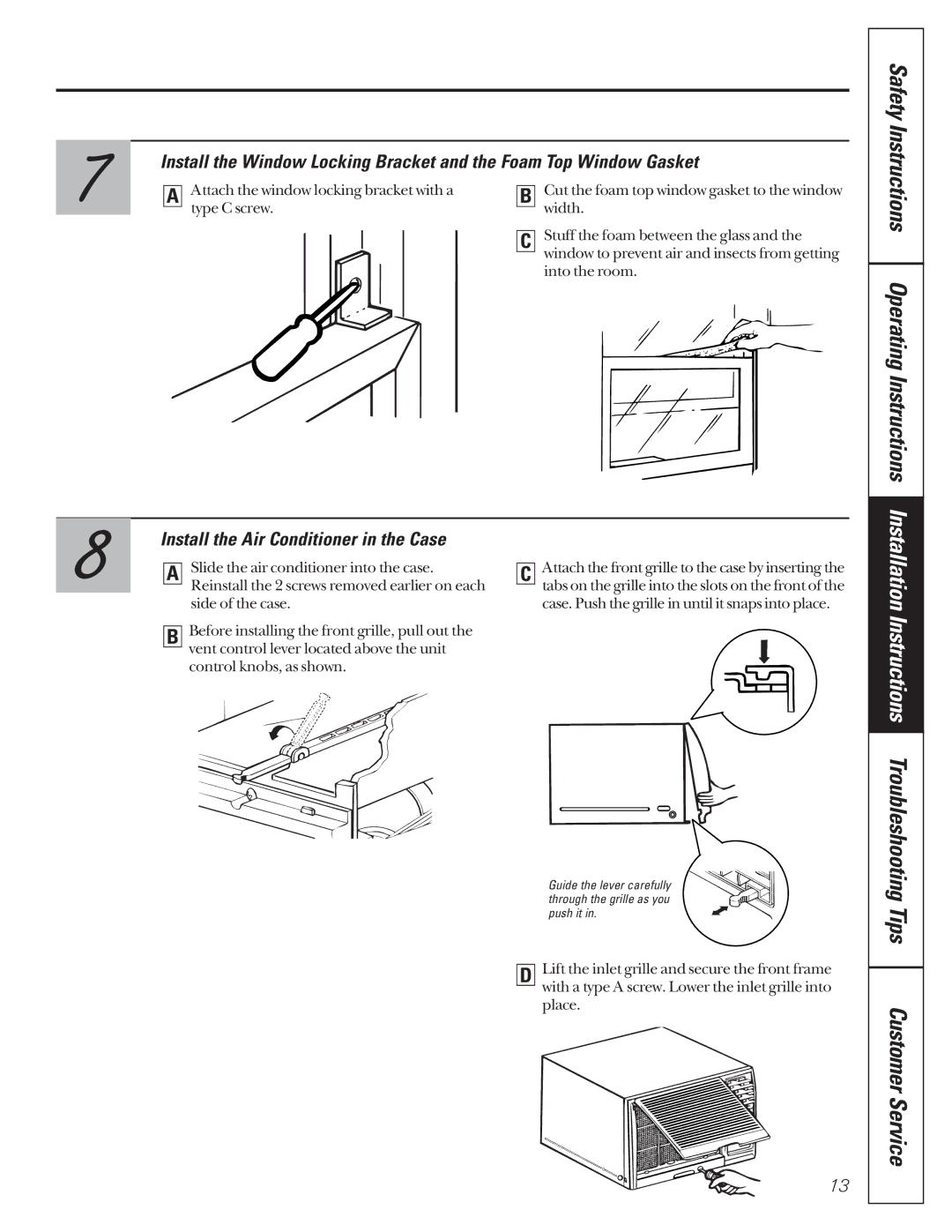 GE AG_18-18, AG_14-14, 000 BTU Safety Instructions Operating Instructions, Install the Air Conditioner in the Case 