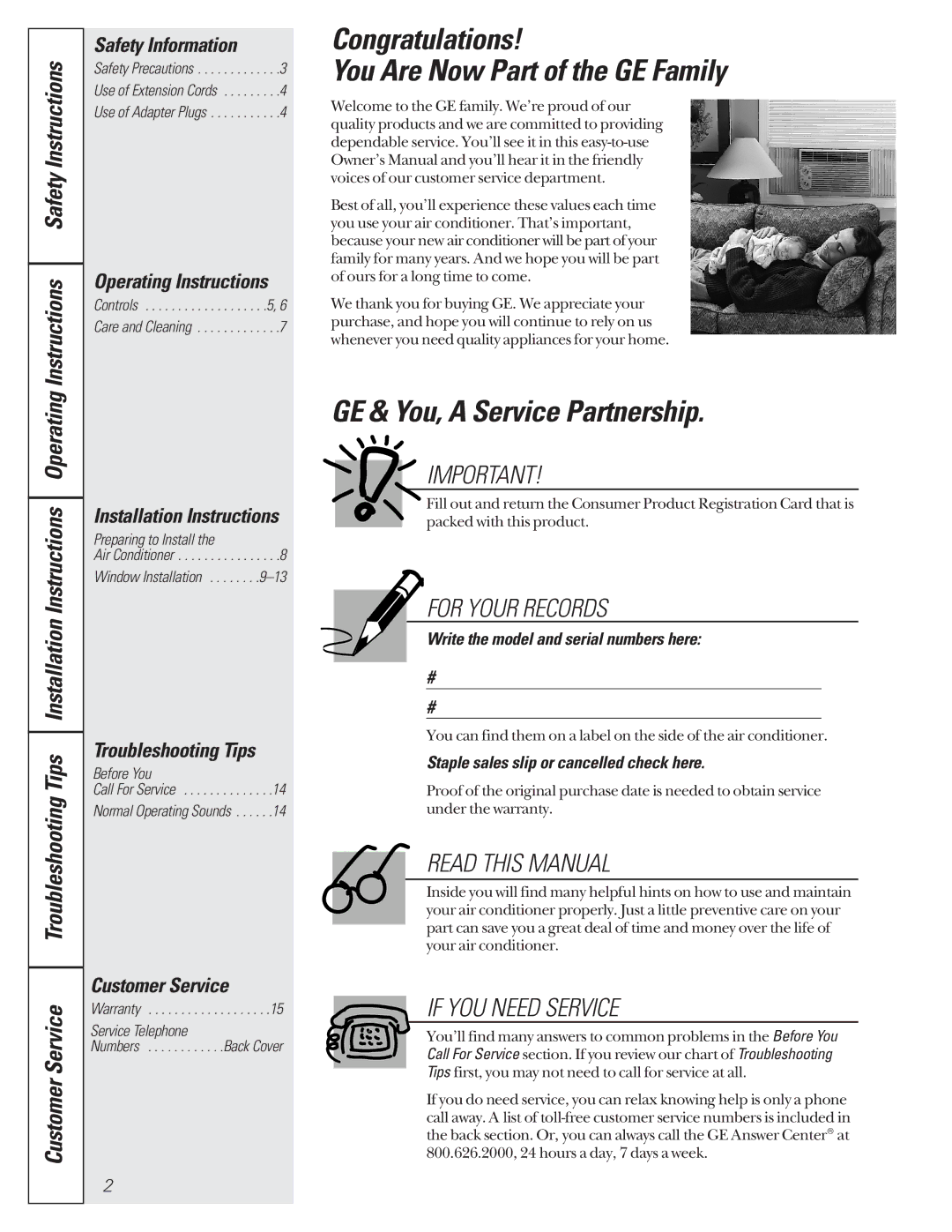 GE 000 BTU, AG_14-14, AG_18-18 Congratulations You Are Now Part of the GE Family, GE & You, a Service Partnership 