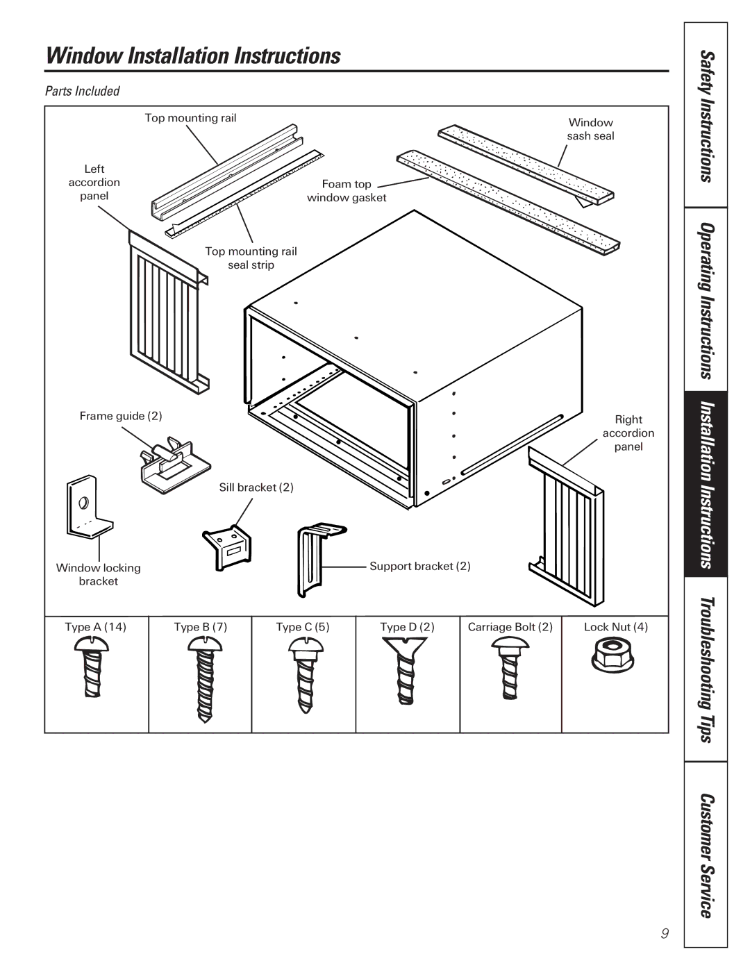 GE AG_14-14, AG_18-18, 000 BTU owner manual Window Installation Instructions, Parts Included 