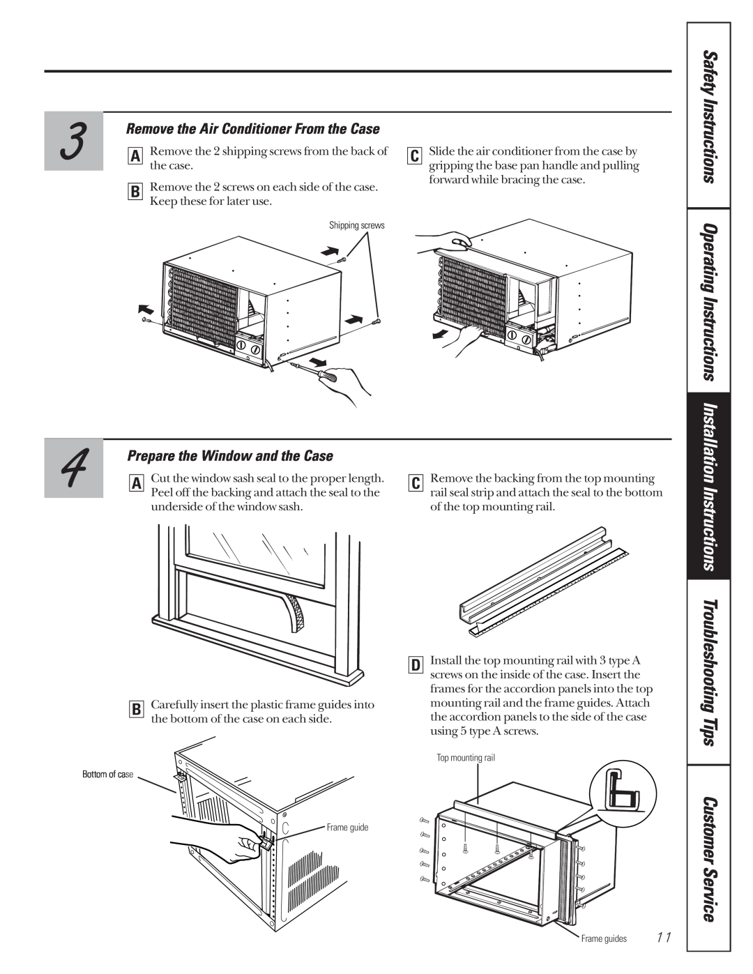 GE 000 BTU, AG_14-14 Safety Instructions Operating Instructions Installation Instructions, Prepare the Window and the Case 