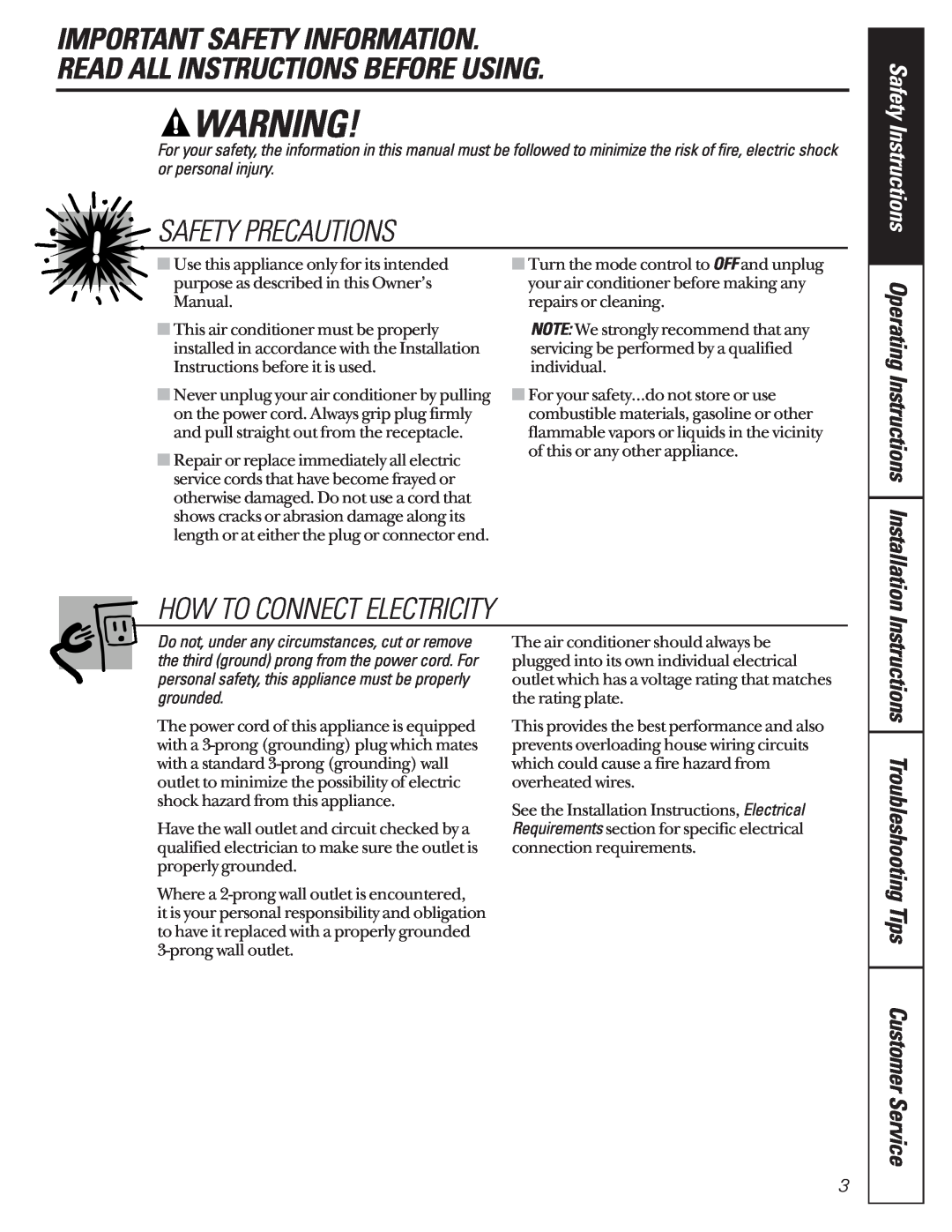 GE AG_14-14 Important Safety Information Read All Instructions Before Using, Safety Precautions, Safety Instructions 