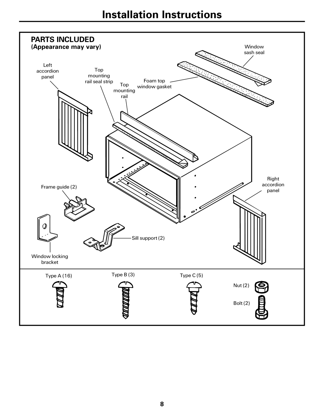 GE AGE07 installation instructions Installation Instructions, Parts Included 