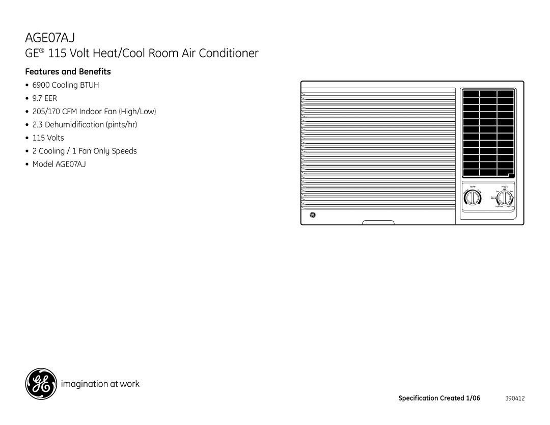 GE AGE07AJ dimensions Features and Benefits 