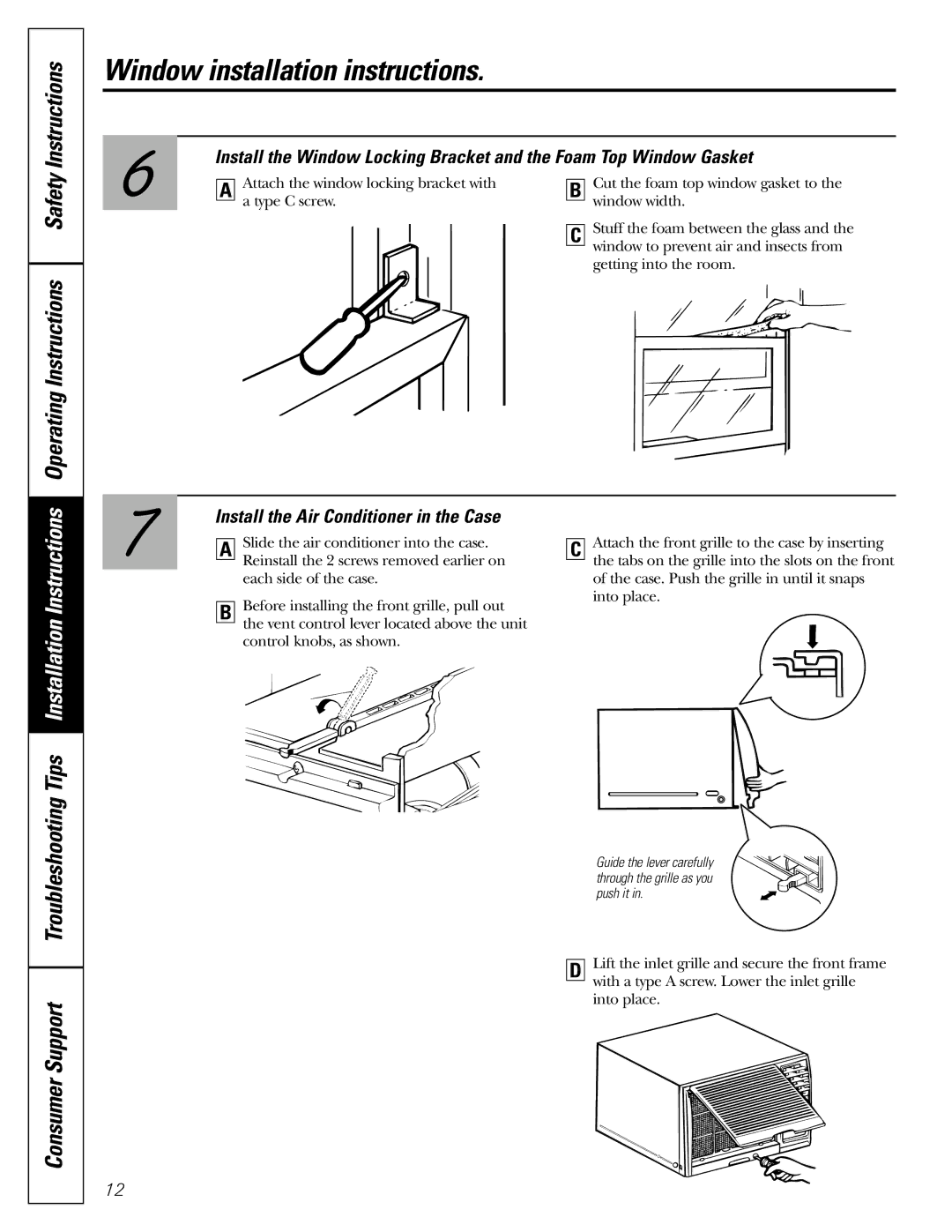 GE AGE12 operating instructions Operating Instructions Safety Instructions, Consumer Support Troubleshooting 