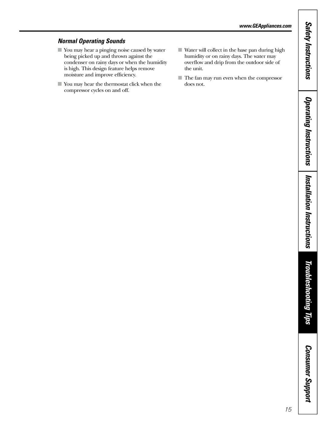 GE AGE12 operating instructions Safety, Normal Operating Sounds 