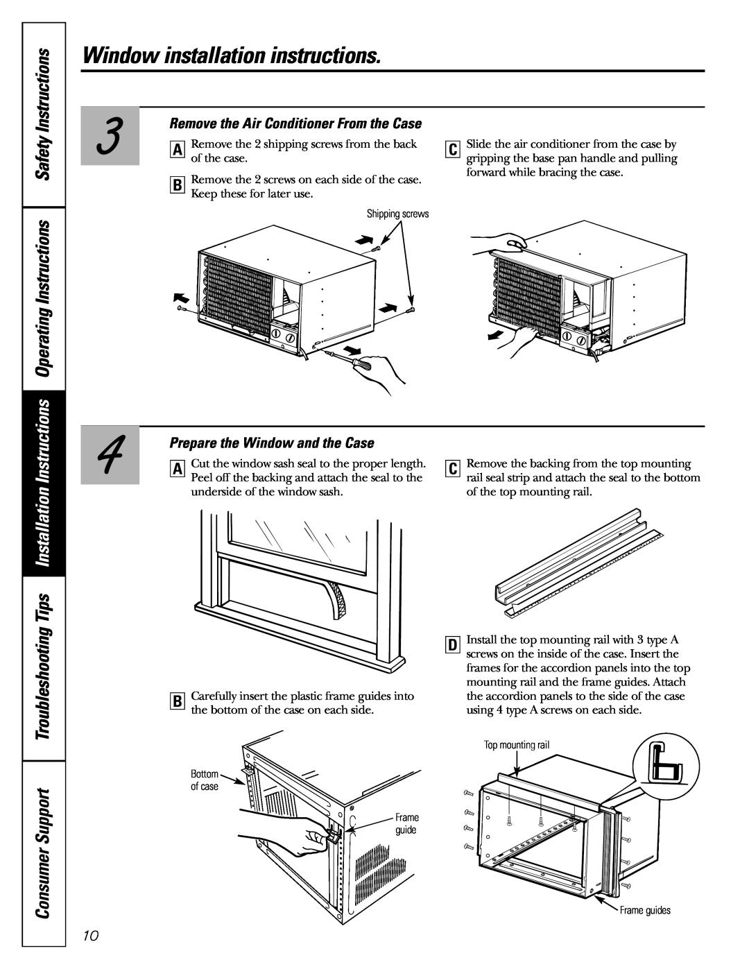 GE AGE12 Consumer Support, Instructions, Prepare the Window and the Case, Remove the Air Conditioner From the Case, Safety 