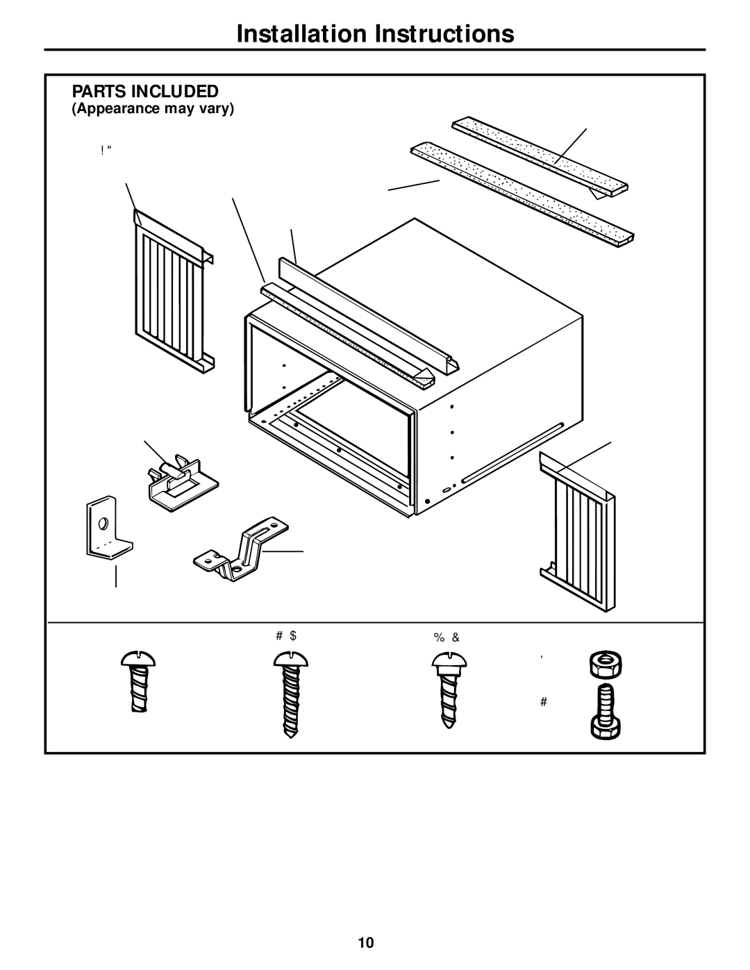 GE AGF06, AGF08, AGF14, AGF12, AGF10 installation instructions Installation Instructions, Parts Included 