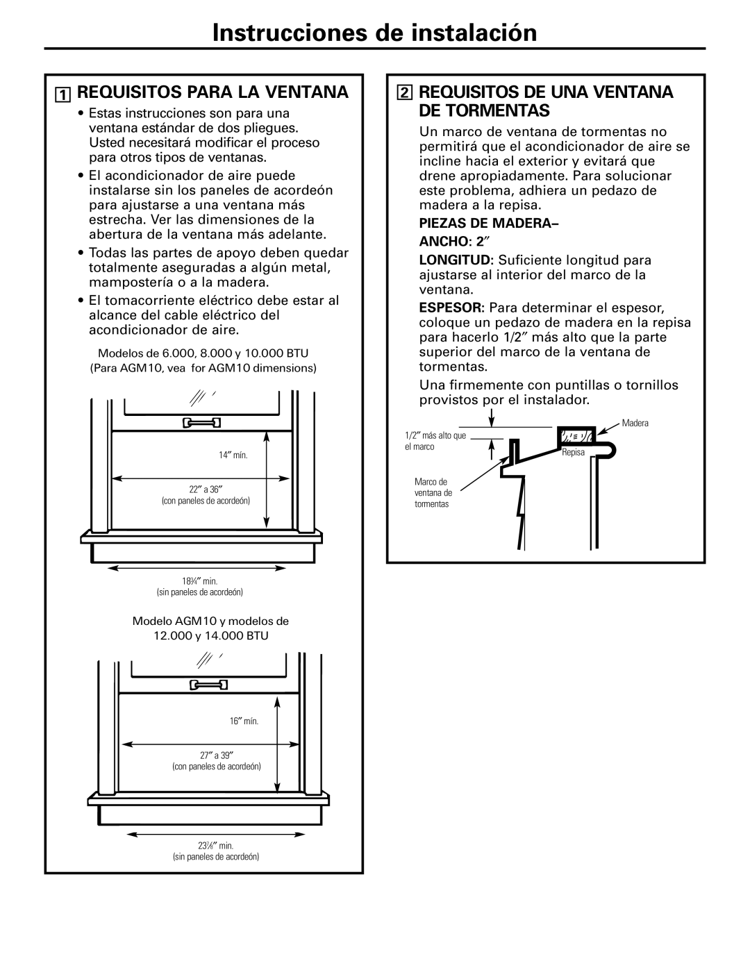 GE AGF08, AGF06, AGF14, AGF12, AGF10 Requisitos Para LA Ventana, Requisitos DE UNA Ventana DE Tormentas 