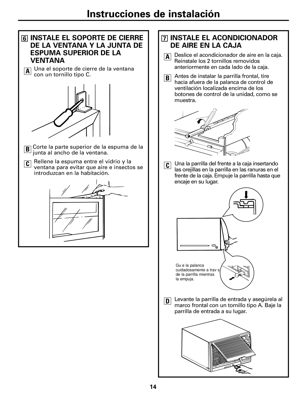 GE AGF10, AGF06, AGF08, AGF14, AGF12 installation instructions Instale EL Acondicionador DE Aire EN LA Caja 