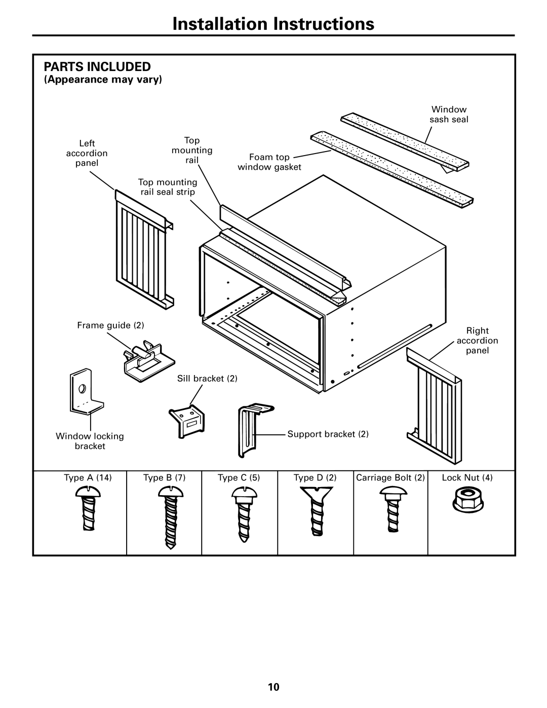 GE AGF18 operating instructions Installation Instructions, Parts Included 