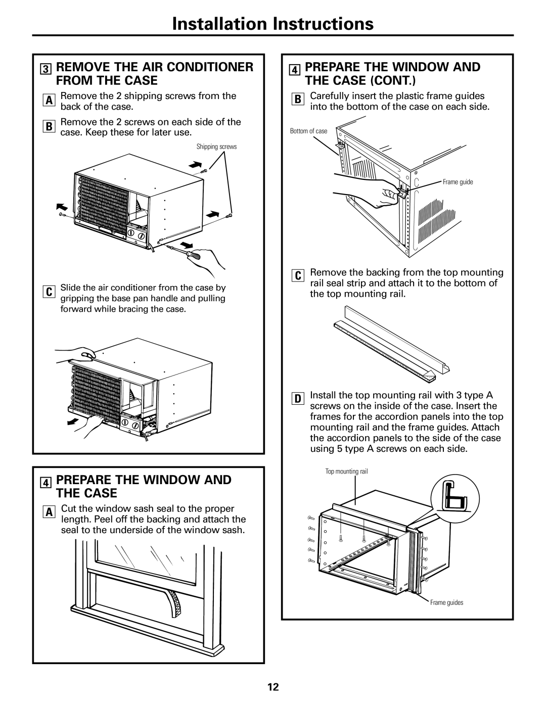 GE AGF18 operating instructions Remove the AIR Conditioner from the Case, Prepare the Window and the Case 