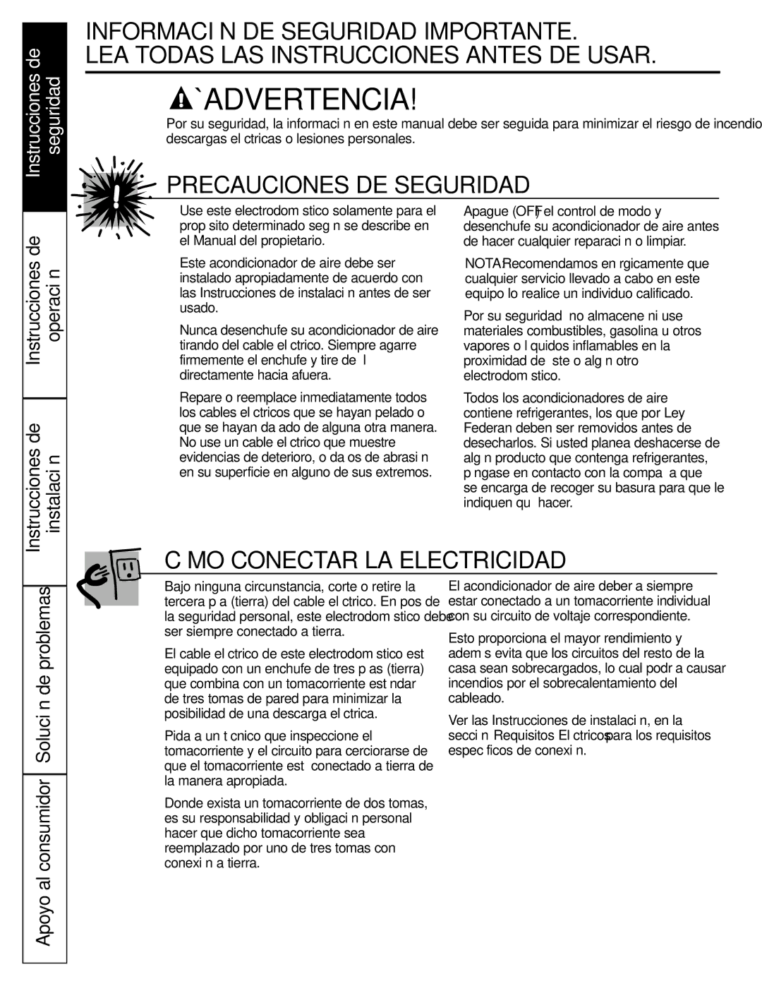 GE AGF18 operating instructions ¡Advertencia, Instrucciones de Operación 