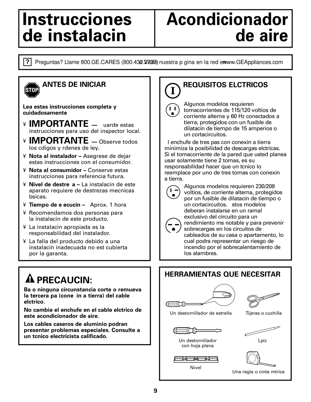 GE AGF18 operating instructions Antes DE Iniciar, Requisitos Eléctricos, Herramientas QUE Necesitará 