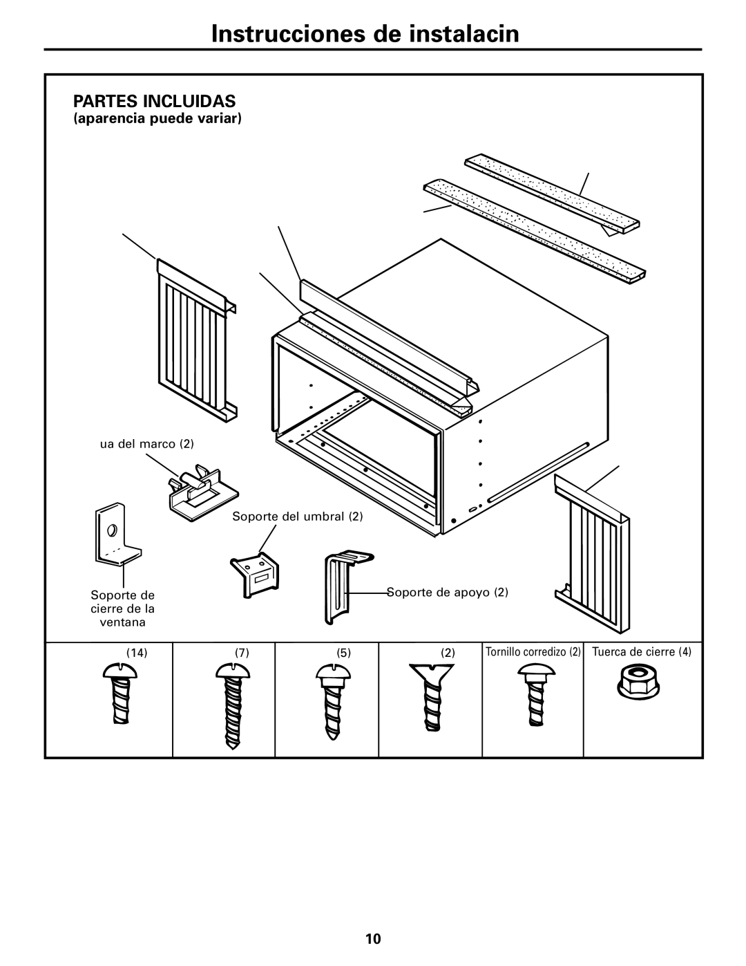 GE AGF18 operating instructions Instrucciones de instalación, Partes Incluidas 