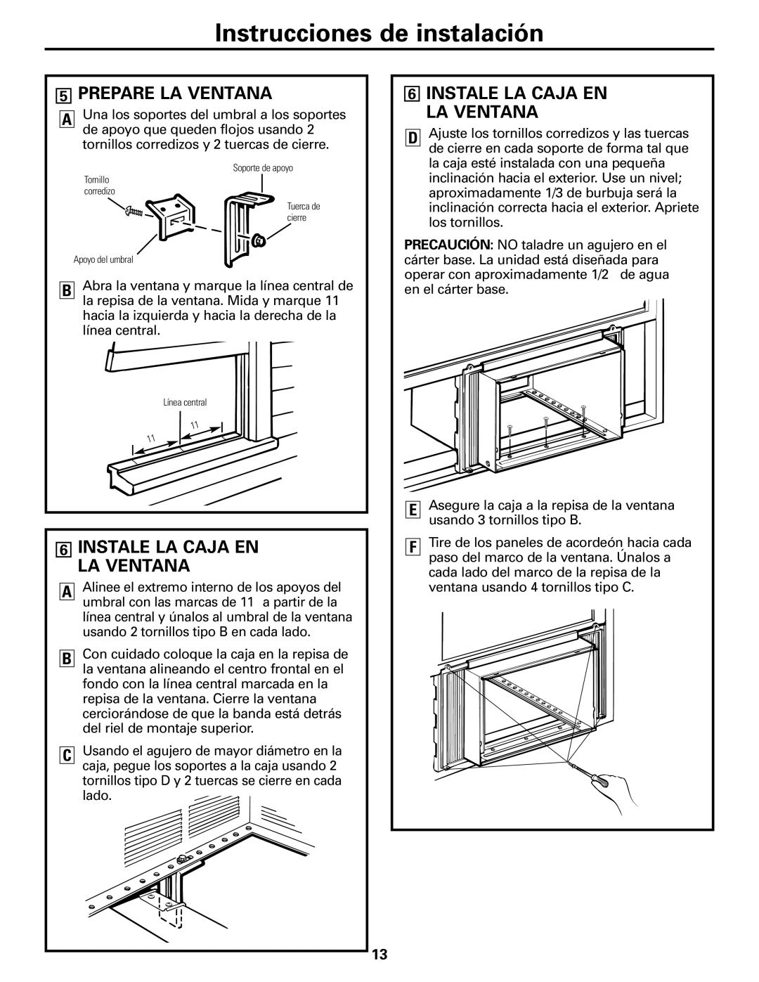 GE AGF18 operating instructions Prepare LA Ventana, Instale LA Caja EN LA Ventana 